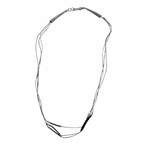 Native American Jewelry - Sterling Silver Native American Style Liquid Chain Necklace W/ Onyx